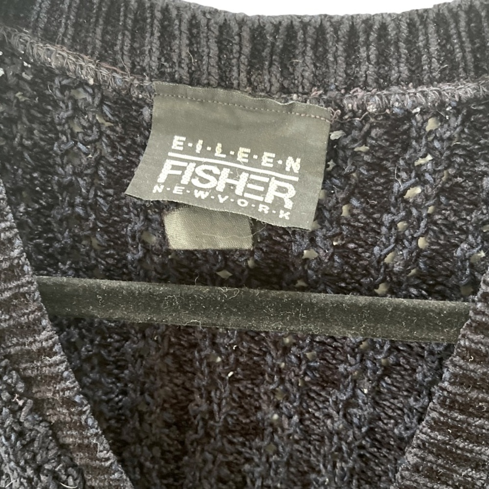 Vintage Eileen Fisher Navy Blue Chenille Long Sleeved Cardigan Sweater S - Picture 2 of 6
